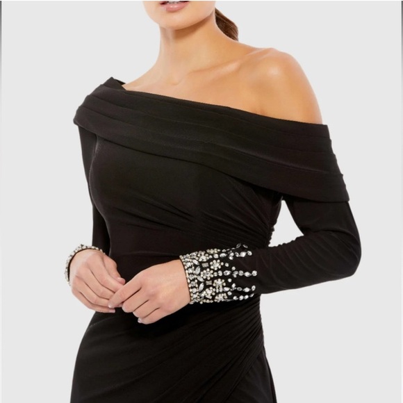 Ieena for Mac Duggal black midi dress with gorgeous jewels - Picture 3 of 8